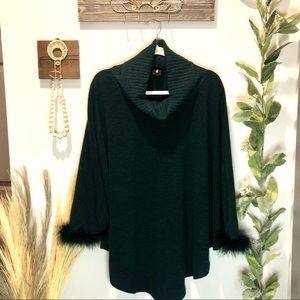 Chic Soul Emerald Green Asymmetrical Poncho Turtleneck